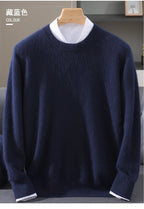 Autumn Winter 100% Mink Cashmere Sweater Men's Round Neck Pullover Loose Solid Color Plus Size Base Knit Business Casual Sweater