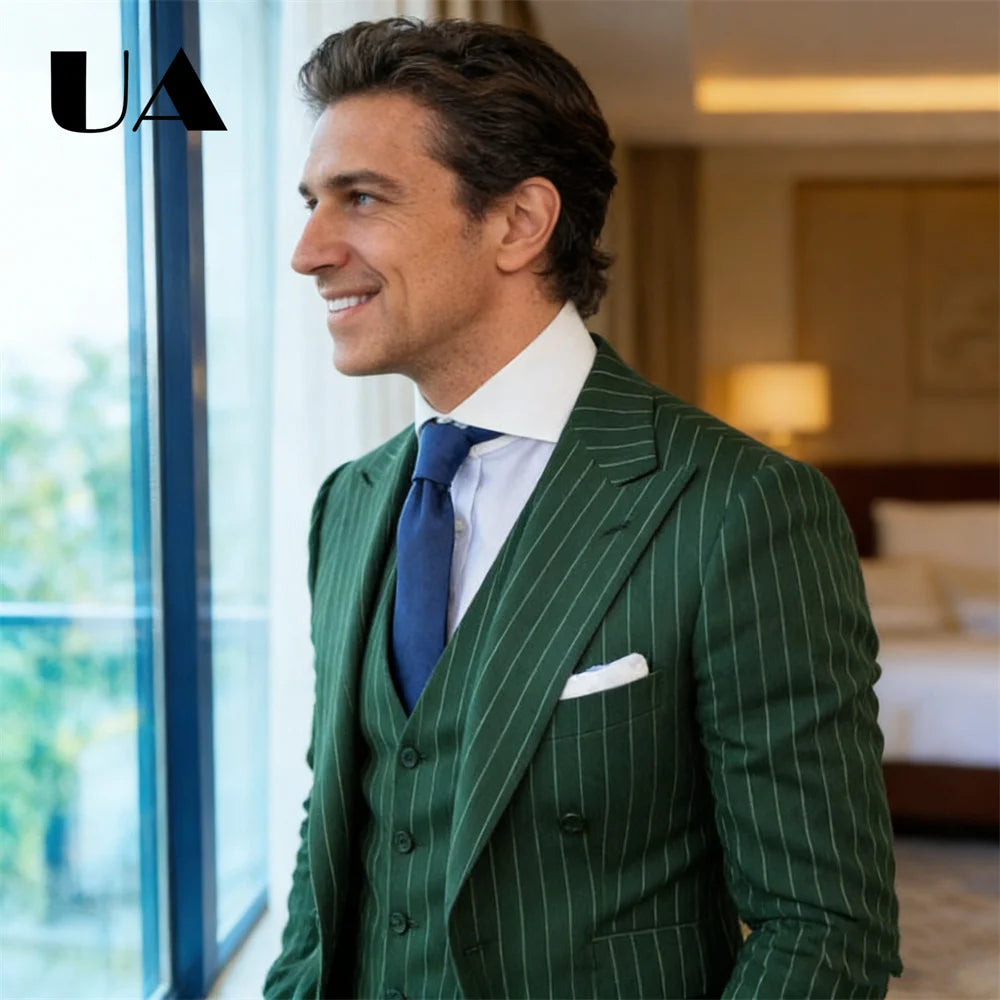 Striped Three Piece Formal Suit for Men, Jacket Pants Waistcoat Custom Tailored Business Suit Set, Plus Size Tuxedo Prom Suit