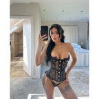 Sexy Lingerie for Women Sensual Lace Corset 2PC Set Sheer Strapless Slimming Tops + Thongs Clubwear Sexy Body Shaping Underwear