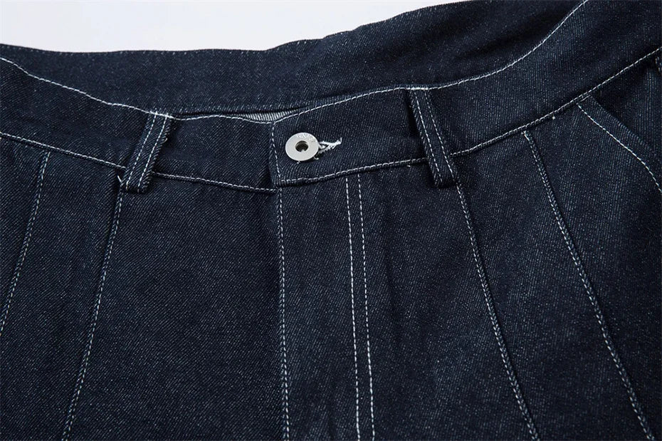 【Mirrordust】Pleated Baggy Jeans Men Loose Wide Leg Jeans Trousers Streetwear Harajuku Hip Hop Jeans Denim Pants
