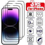 3 Pieces Tempered Glass for iPhone 17 16 15 14 13 12 11 Pro Max Screen Protector for iPhone 17E 16E 12 13 Mini Film with Black Edge