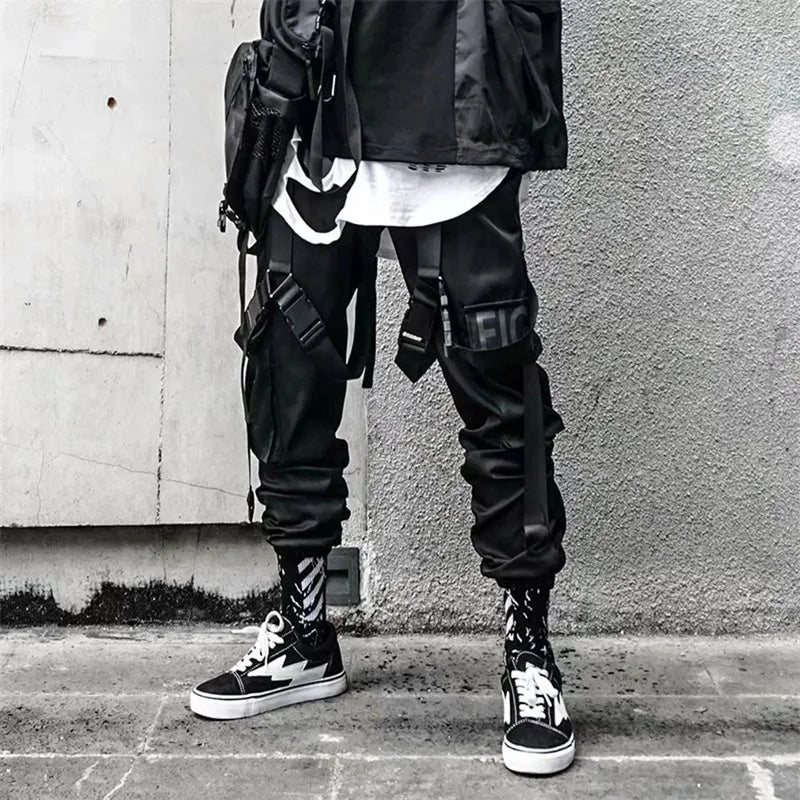 Y2K Joggers Cargo Pants For Men Casual Hip Hop Pocket Male Trousers Sweatpants Street Ribbons Techwear White Pant Pantalon Homme