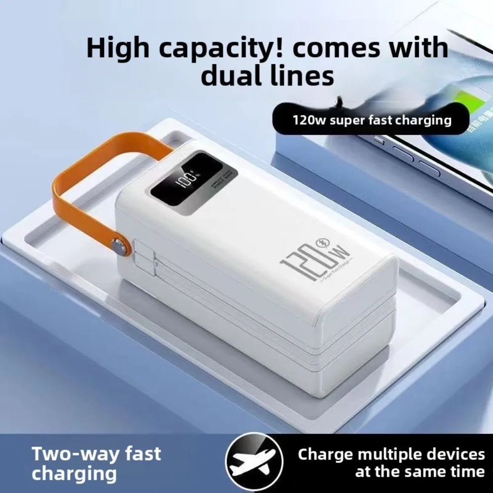 120W Super Fast Charging Power Bank 50000/100000/160000mAh Large Capacity Built-in Cables Portable External Battery