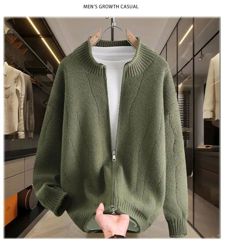 2026 Autumn Men's High Quality Comfortable Loose Solid Color Knitted Cardigan jacket Men's Fashion Trend Casual Sweater men