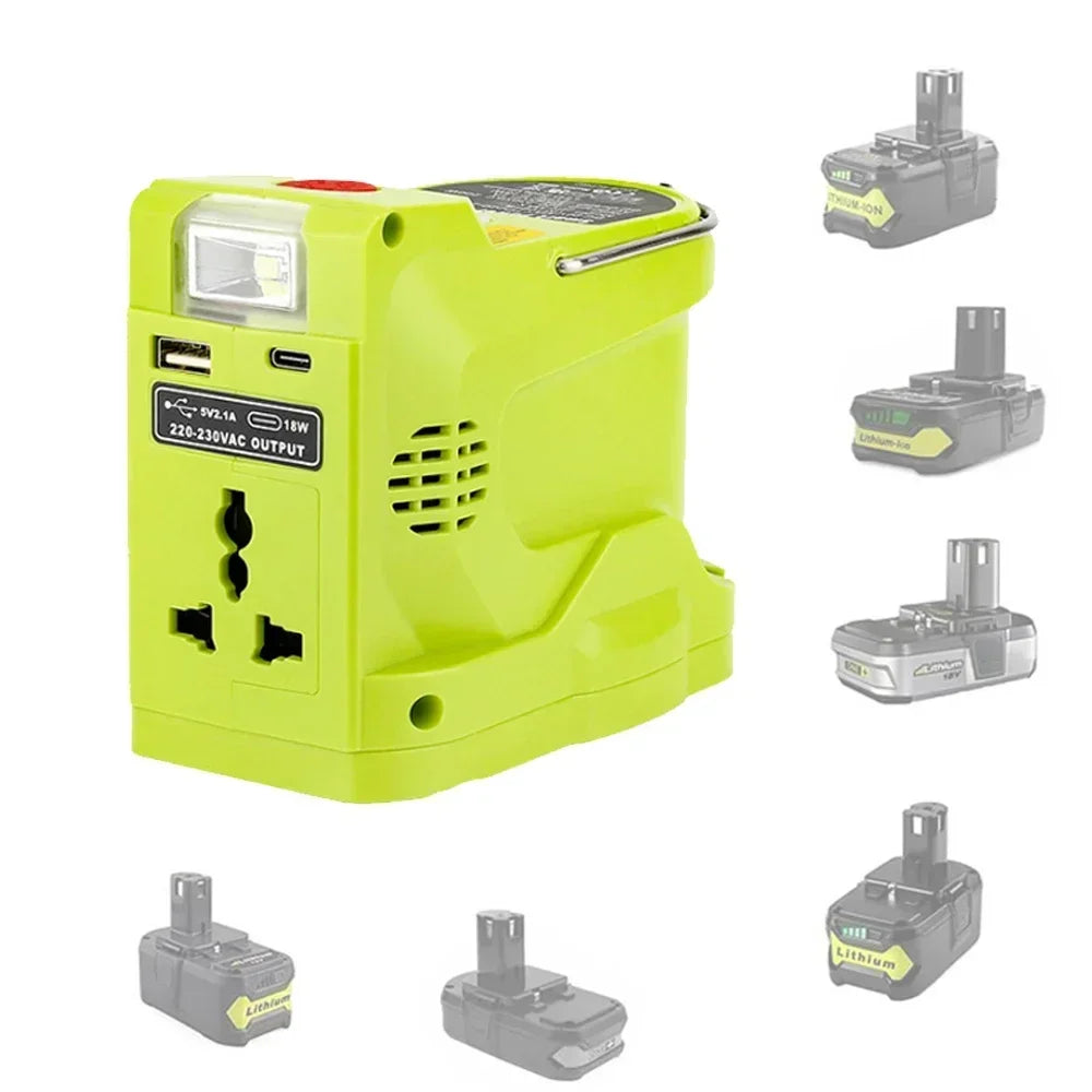 200W Portable Power Station Power Generator For Ryobi 18V Lithium Battery Portable Power Inverter With Dual USB 280LM LED Light