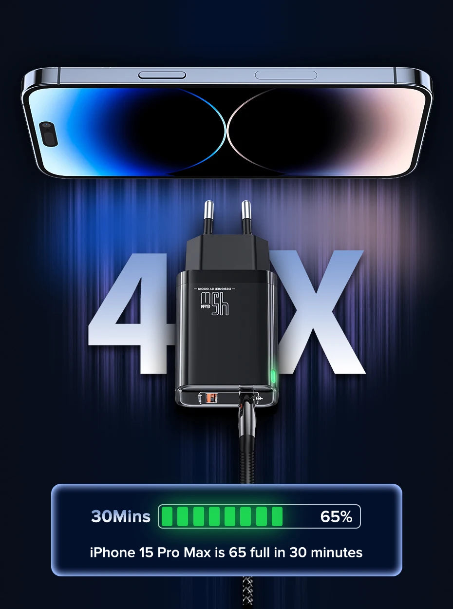 QOOVI GaN 45W USB Charger Fast Charging USB Type C Wall Charger PD QC3.0 Quick Charge For iPhone Samsung S23 S21 Laptop Tablet
