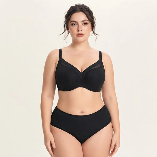 Minimizer Bra Panty Set D/E/F/G/H/I Cup Invisible Under Clothes Side Fat Control Breathable Plus Size Underwear For Full Figure
