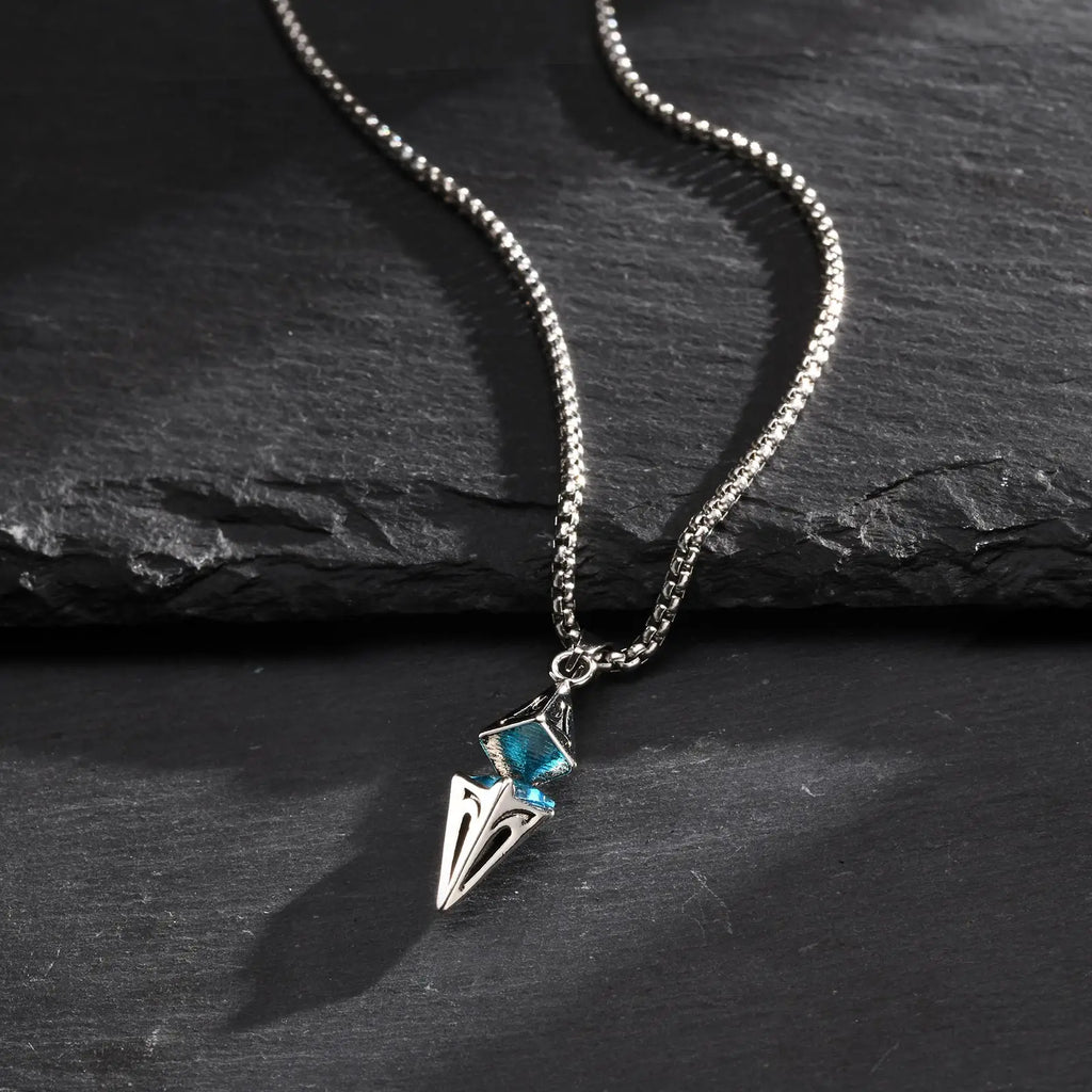 Stylish Blue Stone Necklaces for Men Women,Stainless Steel Geometric Pendant Collar,Valentine's Birthday Party Gift for Him