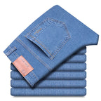 2026 Summer Thin Men's Elastic Cotton Jeans Fashion Blue Comfortable Business Straight Casual Pants Brand Male Clothes Trousers