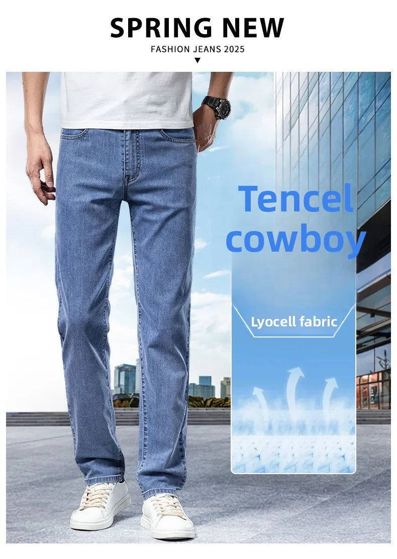 2026 Y2k Pants Men Thin Lyocell Spring Summer Classic Korean Youthful Vitality Men's  Jeans Lightweight Stretch Trousers