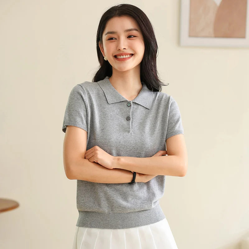 100% Cotton Women POLO Collar Casual Top T-shirt luxury designer clothing woman plus size clearance sale
