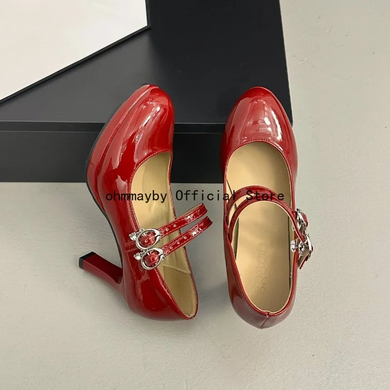 Thin High Heel Women Mary Jane Shoes Concise Shallow Belt Buckle Shoes Spring Autumn Ladies Elegant Wedding Dancing Pumps