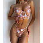 Sexy Girl Lingerie Set Sweet Fancy Underwear Embrodiery Fishbone Bra and Panty Set Hollow Gauze Female Underwear Erotic Lingerie