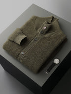 Luxury 100% Cashmere Cardigan for Men Mock Collar Thickening Sweater Autumn Winter Knitted Coat Soft Clothing Smart Casual Top