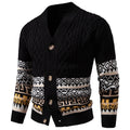 Men's Cable Knit Fair Isle Geometric Striped Cardigan V Neck Button Front Pocket Long Sleeve Sweater Autumn Winter Casual