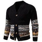 Men's Cable Knit Fair Isle Geometric Striped Cardigan V Neck Button Front Pocket Long Sleeve Sweater Autumn Winter Casual