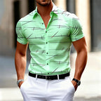 18 colors new men's fashion geometric line print short-sleeved shirt Urban casual style slim lapel shirt comfortable fabric