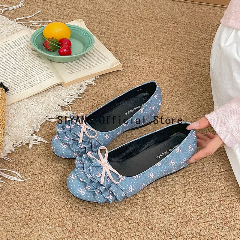Polka Dot Mary Jane Shoes Women Sweet Ruffle Internal Elevation Shoes Ladies Soft Sole Slip On Daily Comfort Dress Footwear