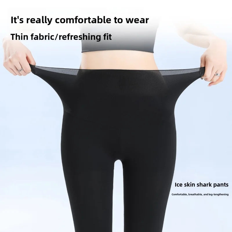 Ice Silk Shark Leggings Women High Waist Tummy Control Yoga Pants Buttery Soft Push Up Summer Thin Breathable Jeggings Workout