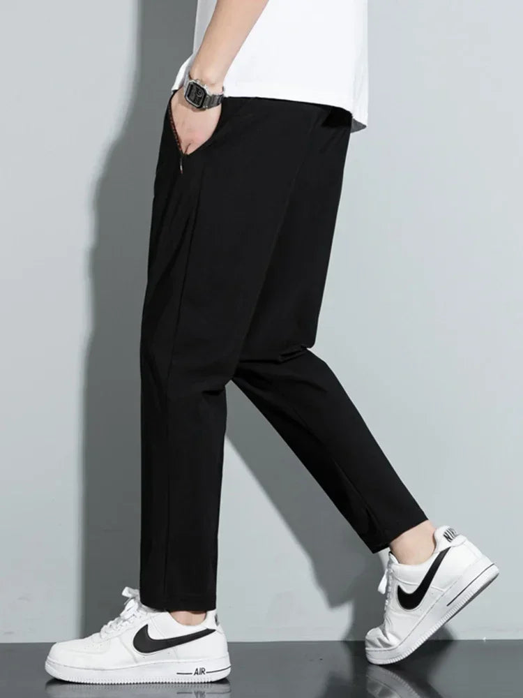 Men's Summer Ice Silk Jogger Sweatpants Zipper Pockets Breathable Running Gym Workout Athletic Mesh Pants Drawstring Design
