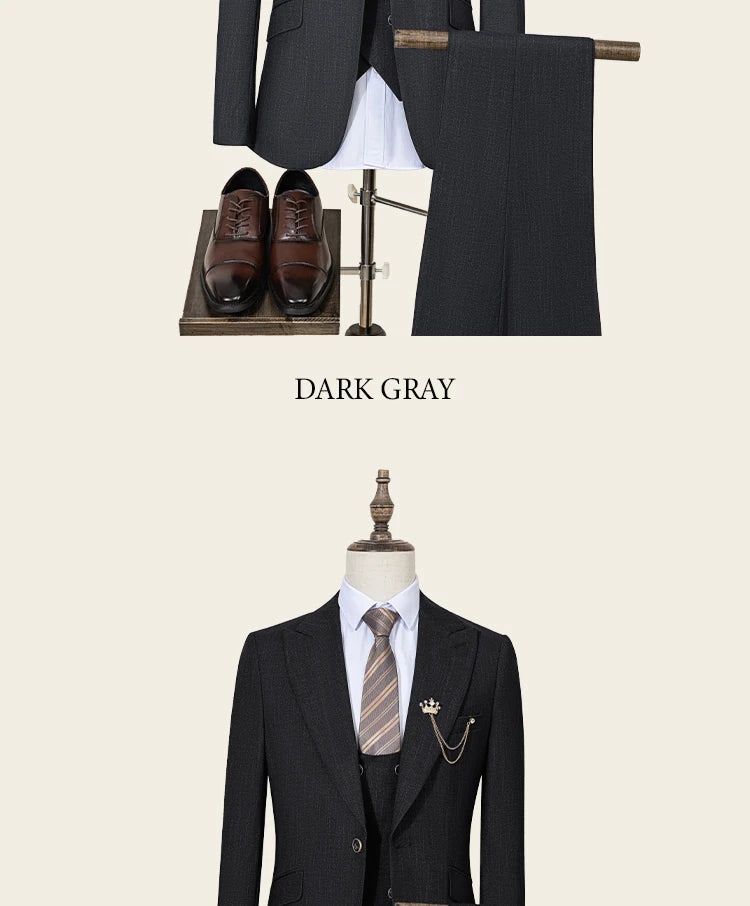 ST Cassy High-End Brand Formal Business Men's Suits Single Breasted Solid Color Slim Fit Suit Wedding Three-Piece