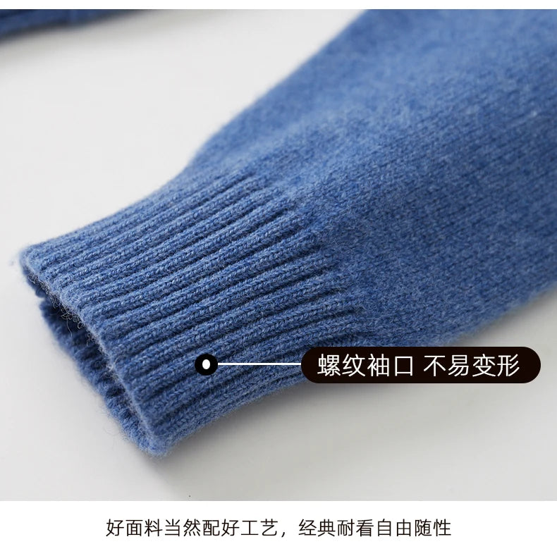 Fall/Winter 100% Wool Men's Turtleneck Thicken Sweater Jacquard Solid Cashmere Knitted Bottom Shirt