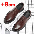 New Men Hollow Summer Platform High Heel 5/8/10 CM Height Growth Formal Men Derby Leather Shoes Man Wedding Dress Shoes Elevator
