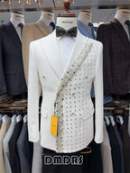 Two Pieces Formal Blazer Pants Set, Crystals Beaded Party Tuxedos Beaded Wedding Groom Suit Set, Luxurious Men's Formal Suit
