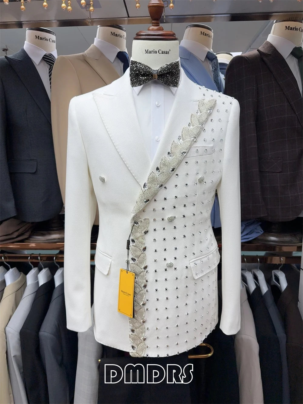 Two Pieces Formal Blazer Pants Set, Crystals Beaded Party Tuxedos Beaded Wedding Groom Suit Set, Luxurious Men's Formal Suit