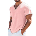 2026 Men's Summer Shirt Men's Retro V-Neck Cotton Linen Shirt Hawaii Casual Short Sleeve Beach Tops Outdoor Vacation Shirt