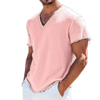 2026 Men's Summer Shirt Men's Retro V-Neck Cotton Linen Shirt Hawaii Casual Short Sleeve Beach Tops Outdoor Vacation Shirt