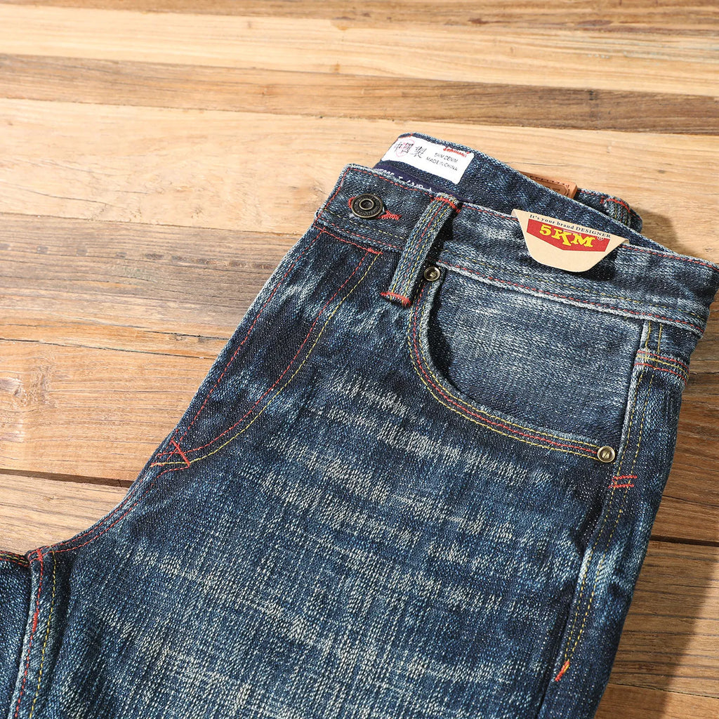 22oz Heavyweight 100% Cotton Washed Men's Selvedge Denim Jeans Taiwan Hand-spun Yarn Plant-dyed Standard Straight Fit Pants 5KM