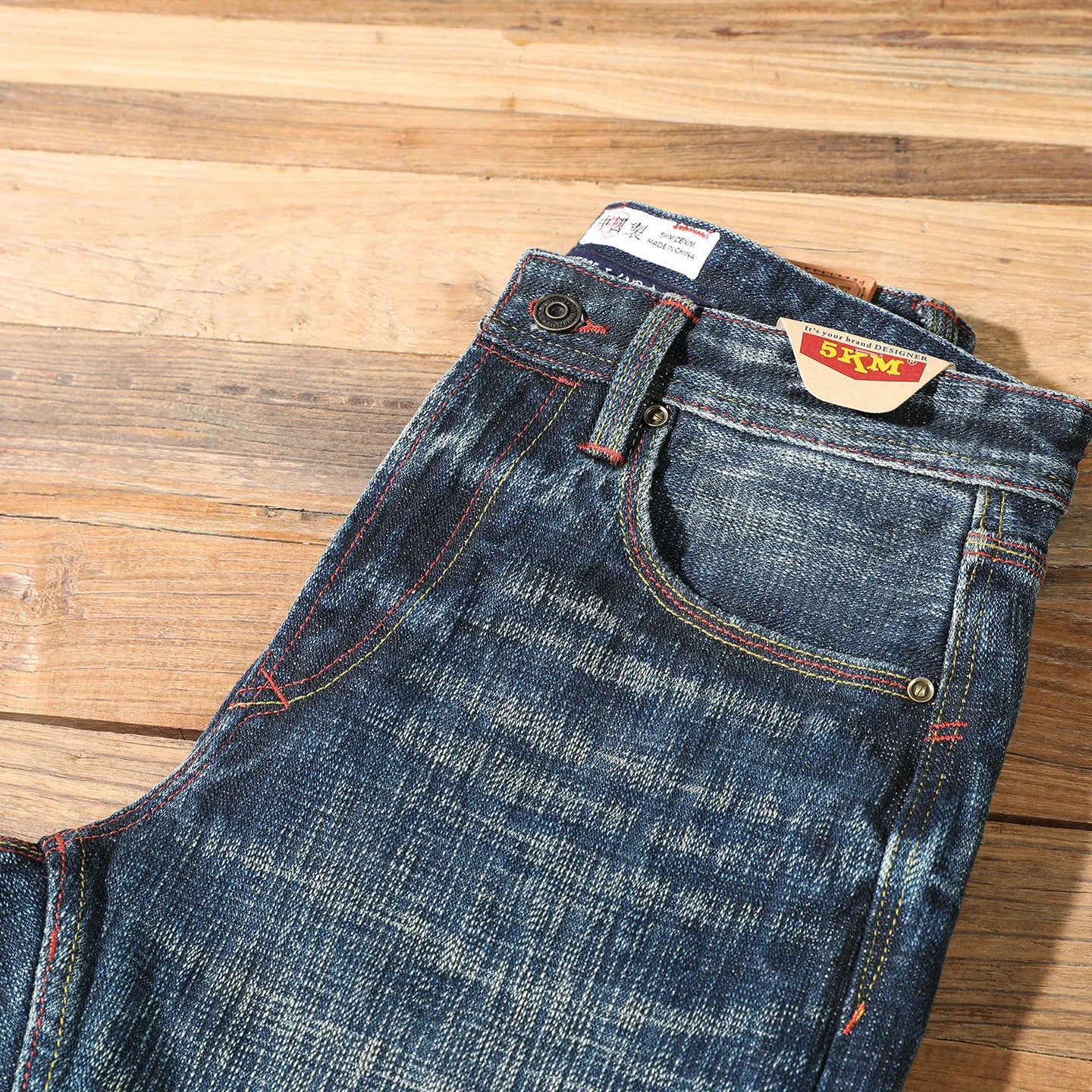 22oz Heavyweight 100% Cotton Washed Men's Selvedge Denim Jeans Taiwan Hand-spun Yarn Plant-dyed Standard Straight Fit Pants 5KM