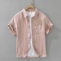 100% Linen Short Sleeve Shirt for Men Breathable Summer Casual Top Minimalist Loose Fit Button-Up Shirt  Natural Wrinkle Texture