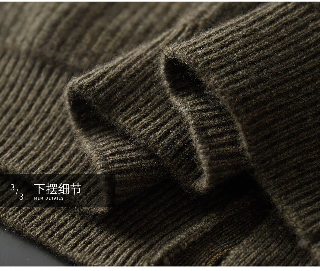 Luxury 100% Cashmere Cardigan for Men Mock Collar Thickening Sweater Autumn Winter Knitted Coat Soft Clothing Smart Casual Top