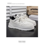 2026 Summer Men's White Platform Sneakers Leather Casual Shoes Thick Sole Streetwear Trendy Footwear