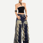 Fashionable Retro Embroidered Personalized Irregular High Waisted Jeans 2026 New Women Loose Oversized Streetwear Wide Leg Pants