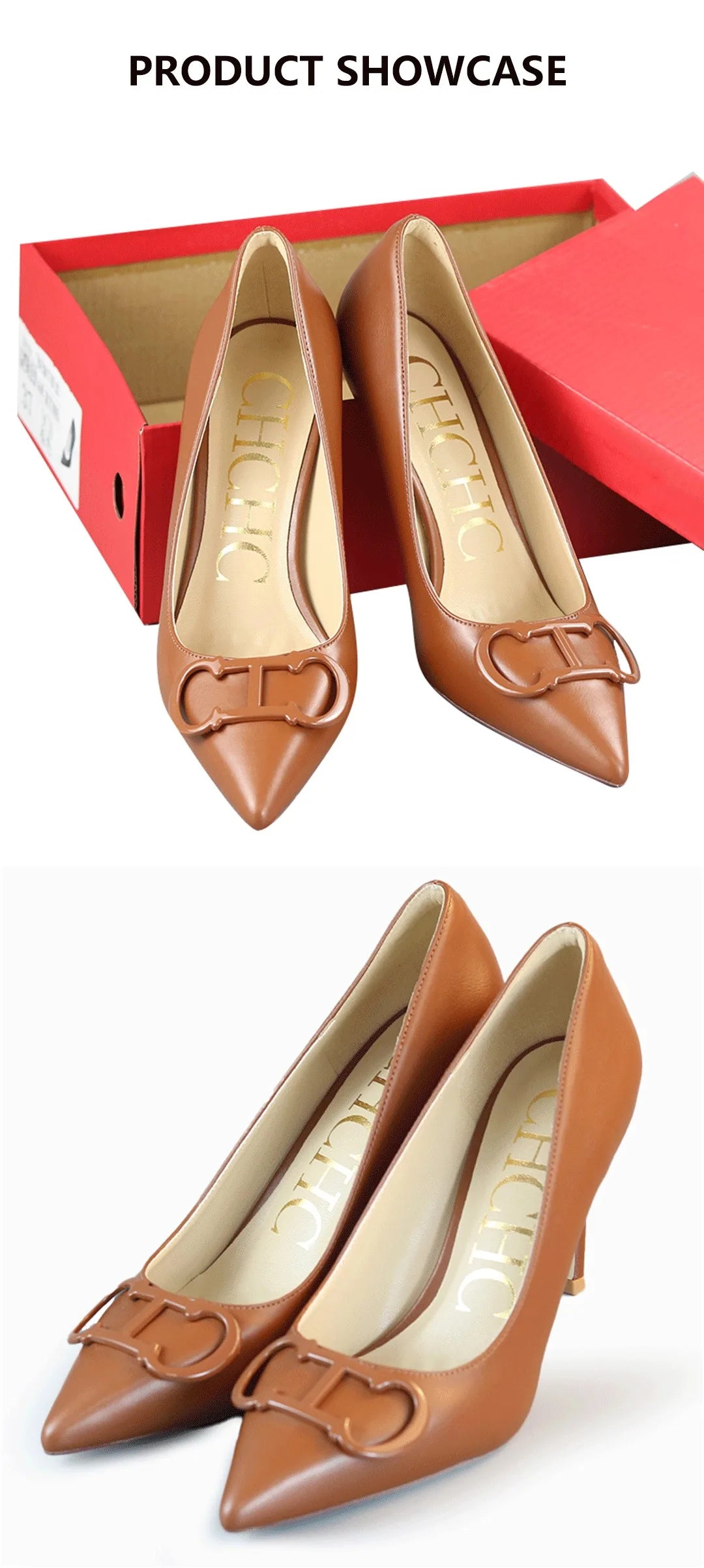 2026 CH Fashion Black Red Contrast Slingback Heels Women Pointed Toe Metal Buckle Stiletto High Heels Elegant Party Wedding