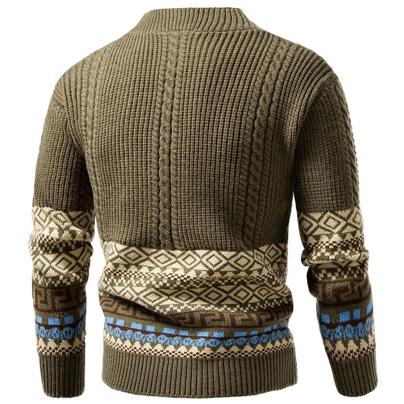 Men's Cable Knit Fair Isle Geometric Striped Cardigan V Neck Button Front Pocket Long Sleeve Sweater Autumn Winter Casual