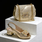 Venus Chan 2026 Luxury Italian Dark Black Rhinestone Peep Toe High Heels & Matching Bag for Women - Elegant Sandals