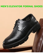 New Men Hollow Summer Platform High Heel 5/8/10 CM Height Growth Formal Men Derby Leather Shoes Man Wedding Dress Shoes Elevator