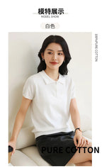 100% Cotton Women POLO Collar Casual Top T-shirt luxury designer clothing woman plus size clearance sale