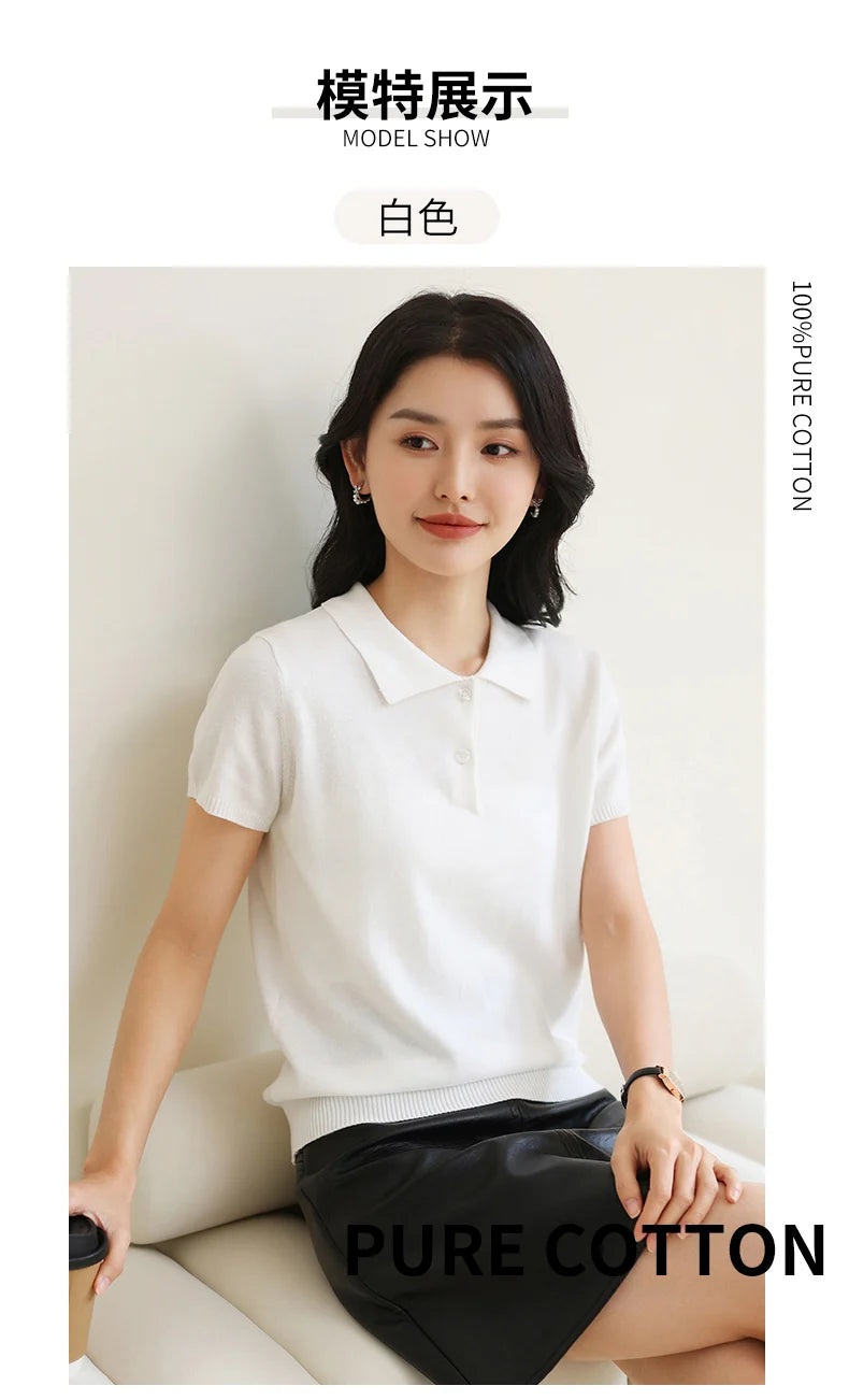 100% Cotton Women POLO Collar Casual Top T-shirt luxury designer clothing woman plus size clearance sale