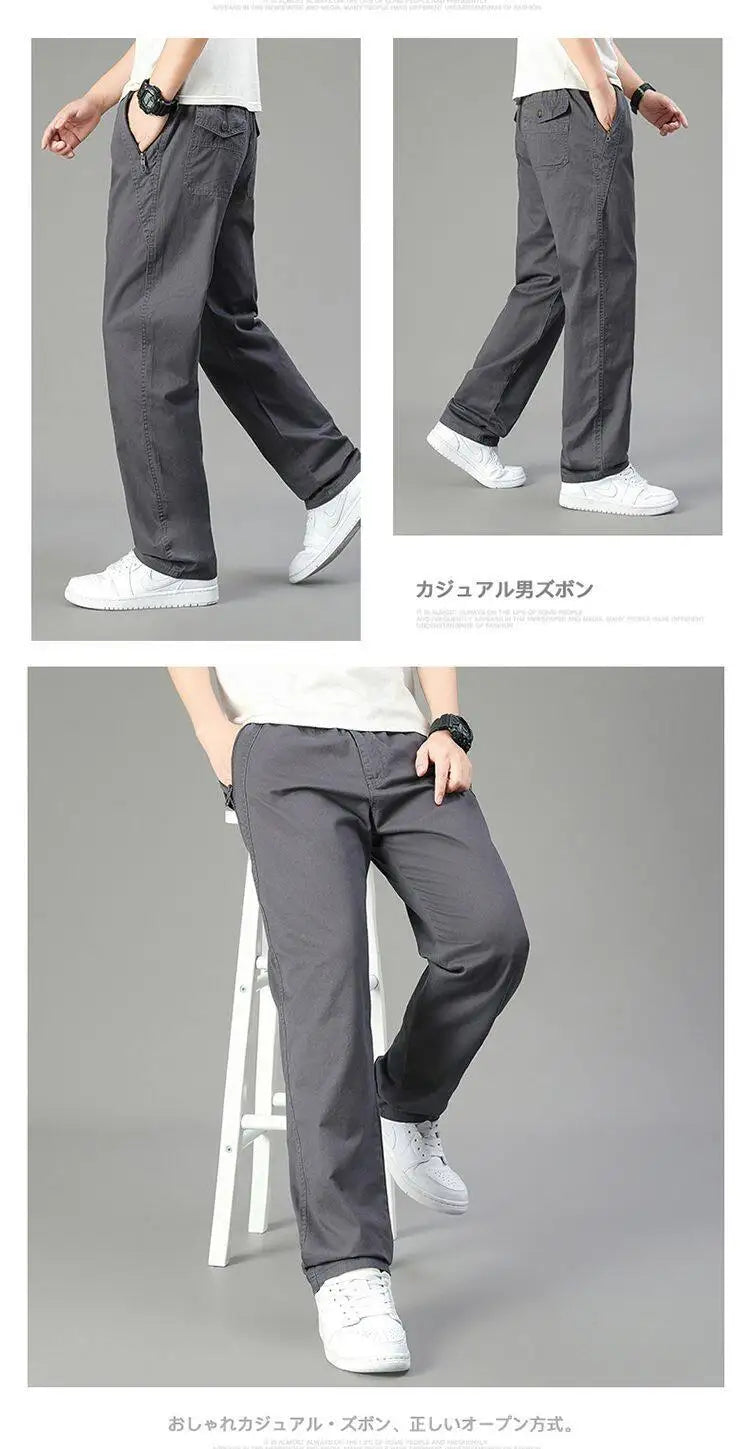 Mens Cotton Pants Spring Summer Sports Casual Pants Cargo Trousers Loose Fit with Zipper Pockets Big Size 5XL