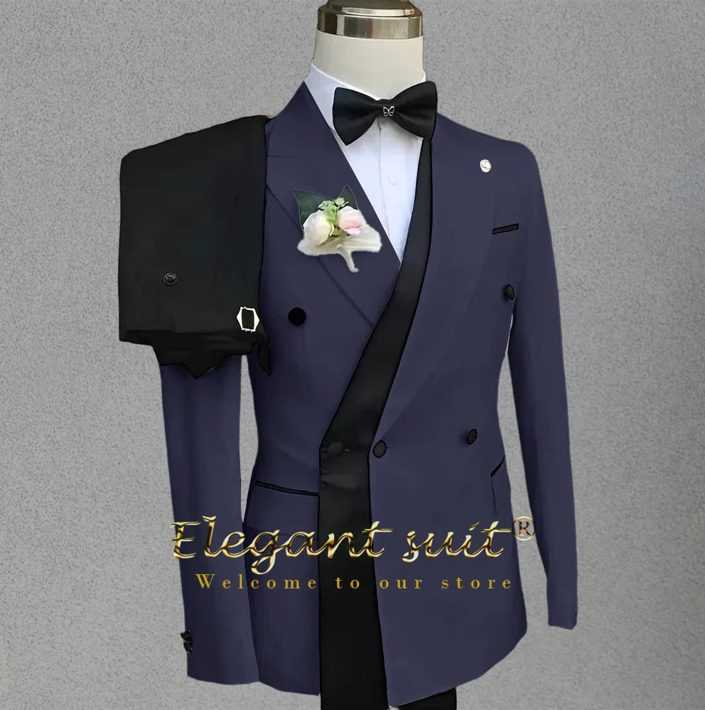 Men's 2 Piece Elegant Suit White & Black Contrast Design Blazer & Pants Refined Formal Dress for Upscale Gatherings