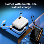 Portable Mini Power Bank, 66W, 20000mAh, Built-in Cable, PD20, Super Fast Charging, Compact, New