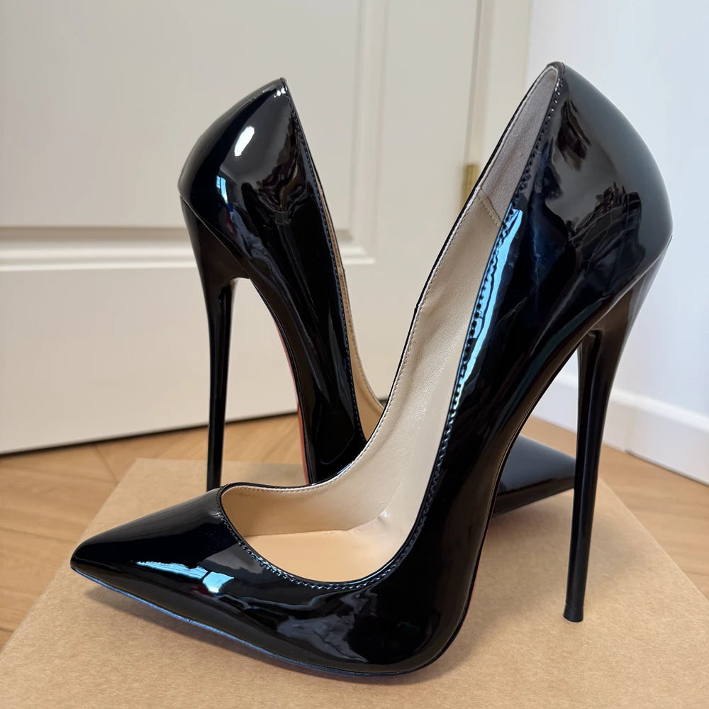 Customize 16CM Extreme High Heels Black Patent Pointed toe Unisex Design Man Slip on Show Pumps Pole Dancing Crossdress Shoes