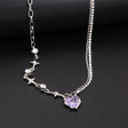 SUMENG 2024 Purple Pink Black Crystal Heart Pendant Necklace Sweet Cool Girl Punk Clavicle Chain For Women Fashion Jewelry Gifts