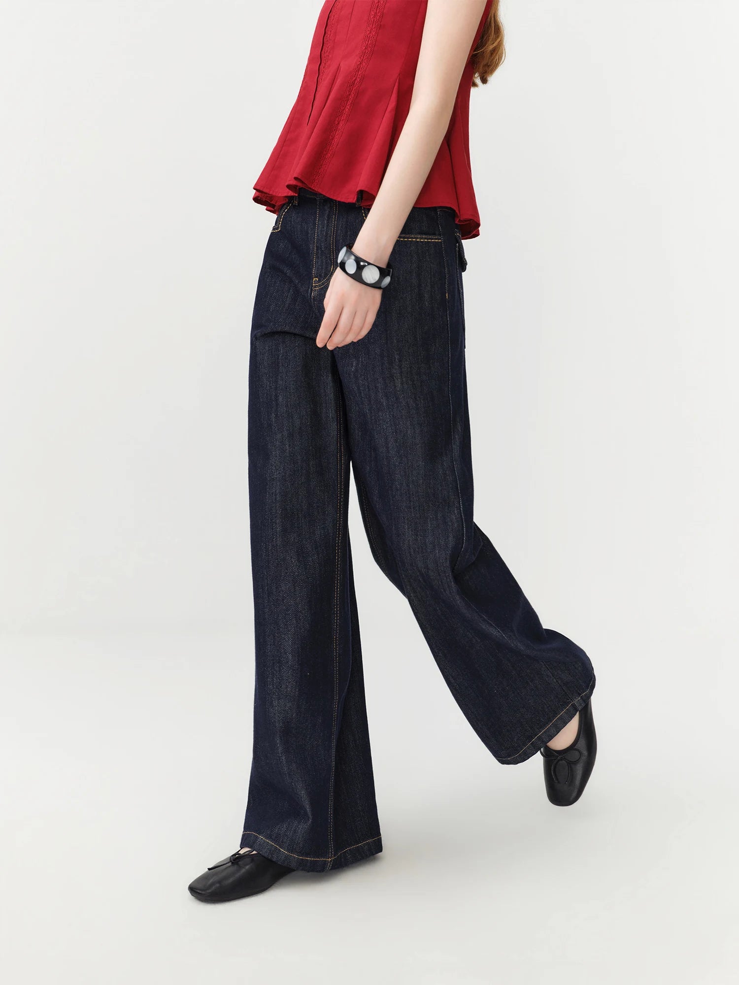 FSLE Women's 2026 Summer New Arrival Raw Indigo Straight Jeans | Lightweight Cool Feeling Slim Fit Versatile Denim Pants Jeans