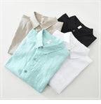 100% Linen Short Sleeve Shirt for Men Breathable Summer Casual Top Minimalist Loose Fit Button-Up Shirt  Natural Wrinkle Texture